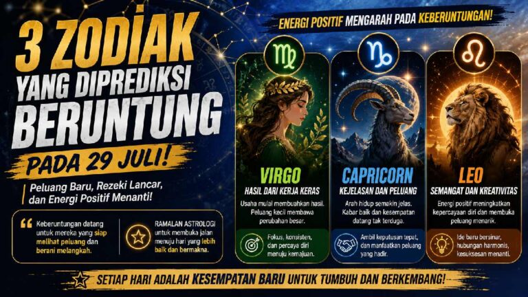 3 Zodiak Paling Beruntung pada 29 Juli 2026, Virgo hingga Capricorn Diprediksi Dapat Peluang Baru