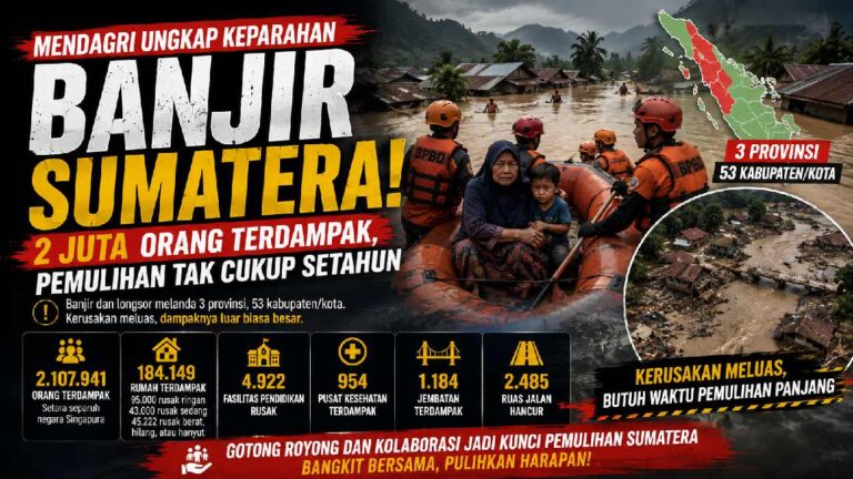 Banjir Besar Sumatera Jadi Bencana Terluas, Lebih dari 2 Juta Warga Terdampak