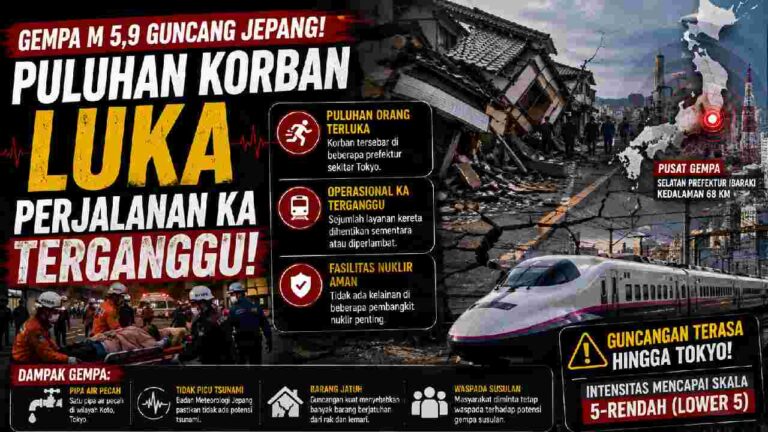 Gempa M 5,9 Guncang Jepang, Puluhan Orang Terluka dan Kereta Terganggu