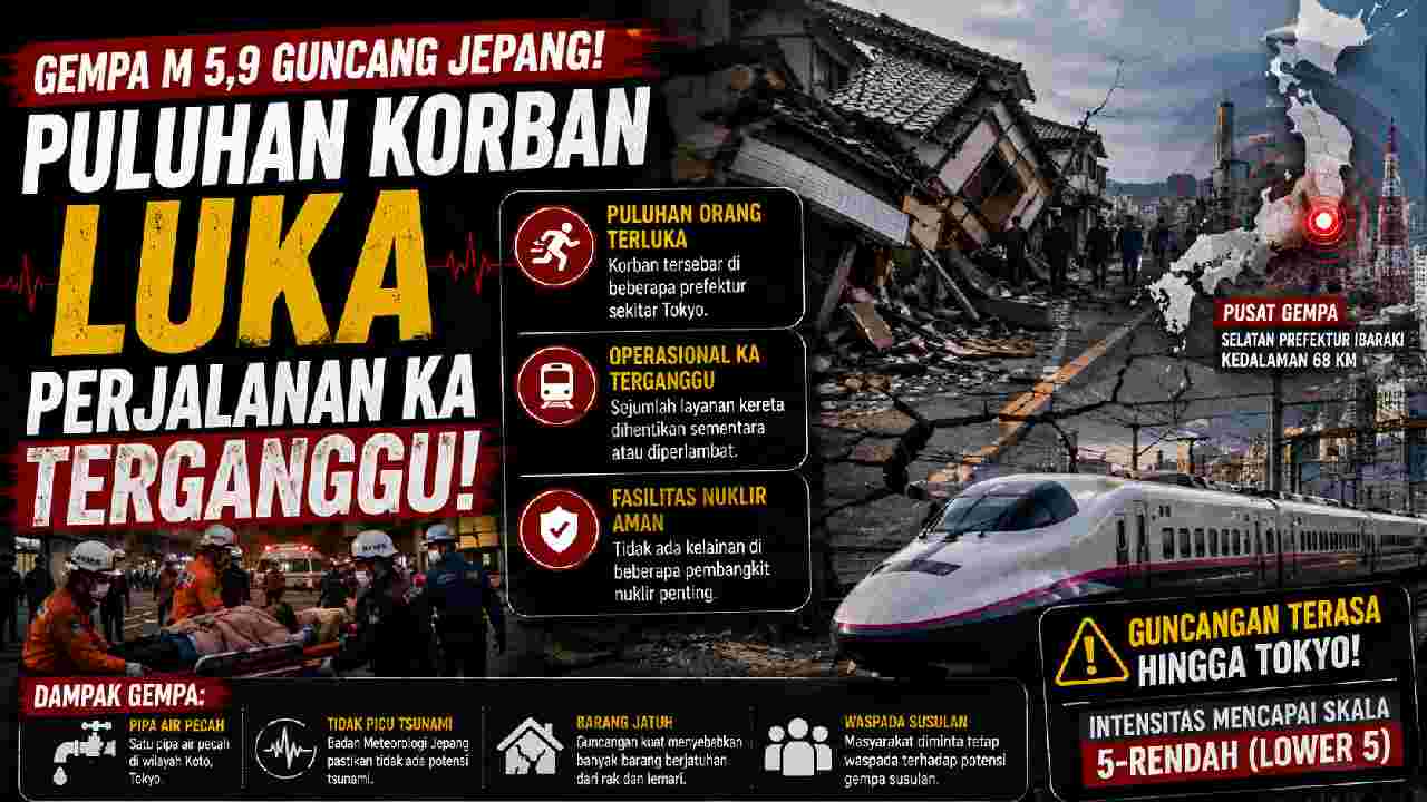 Gempa M 5,9 Guncang Jepang, Puluhan Orang Terluka dan Kereta Terganggu